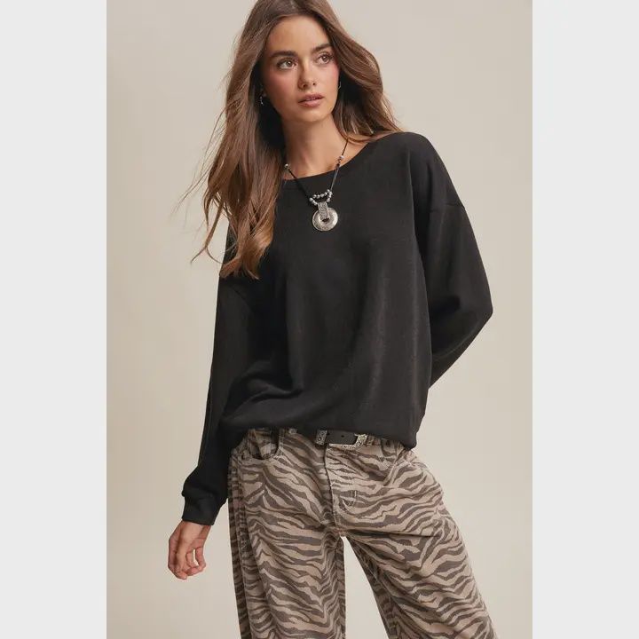 Brushed Knit Pullover, Color: Black, Size: Small