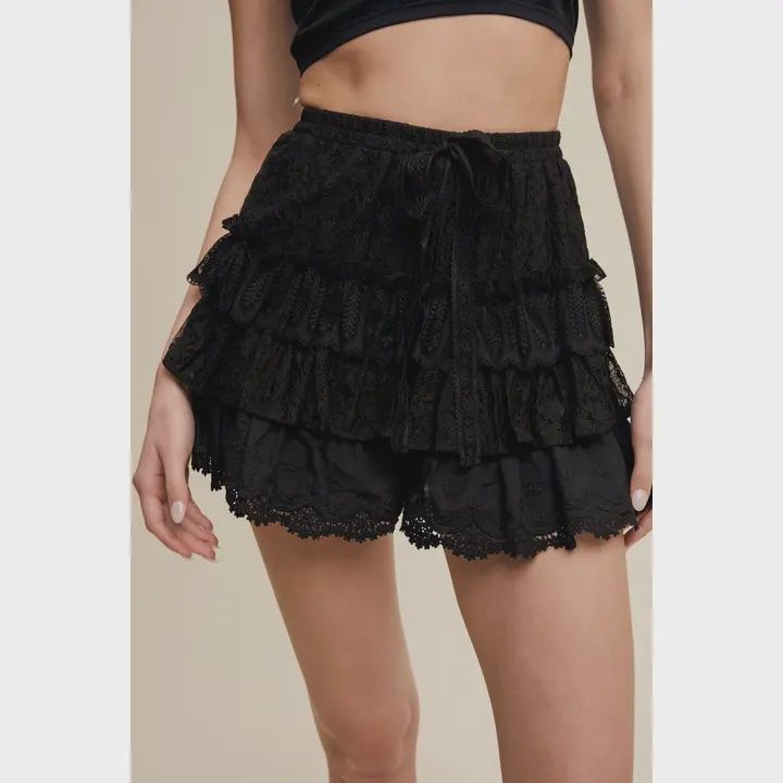 Lace Tiered Ruffle Shorts, Size: Small