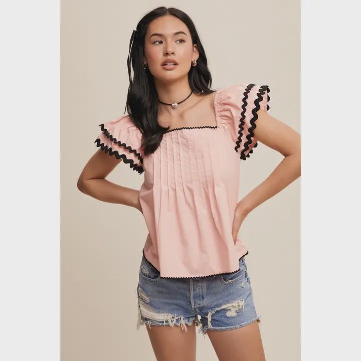 Flutter Sleeve Pintuck Top