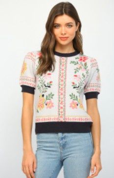 Floral Motif SS Sweater