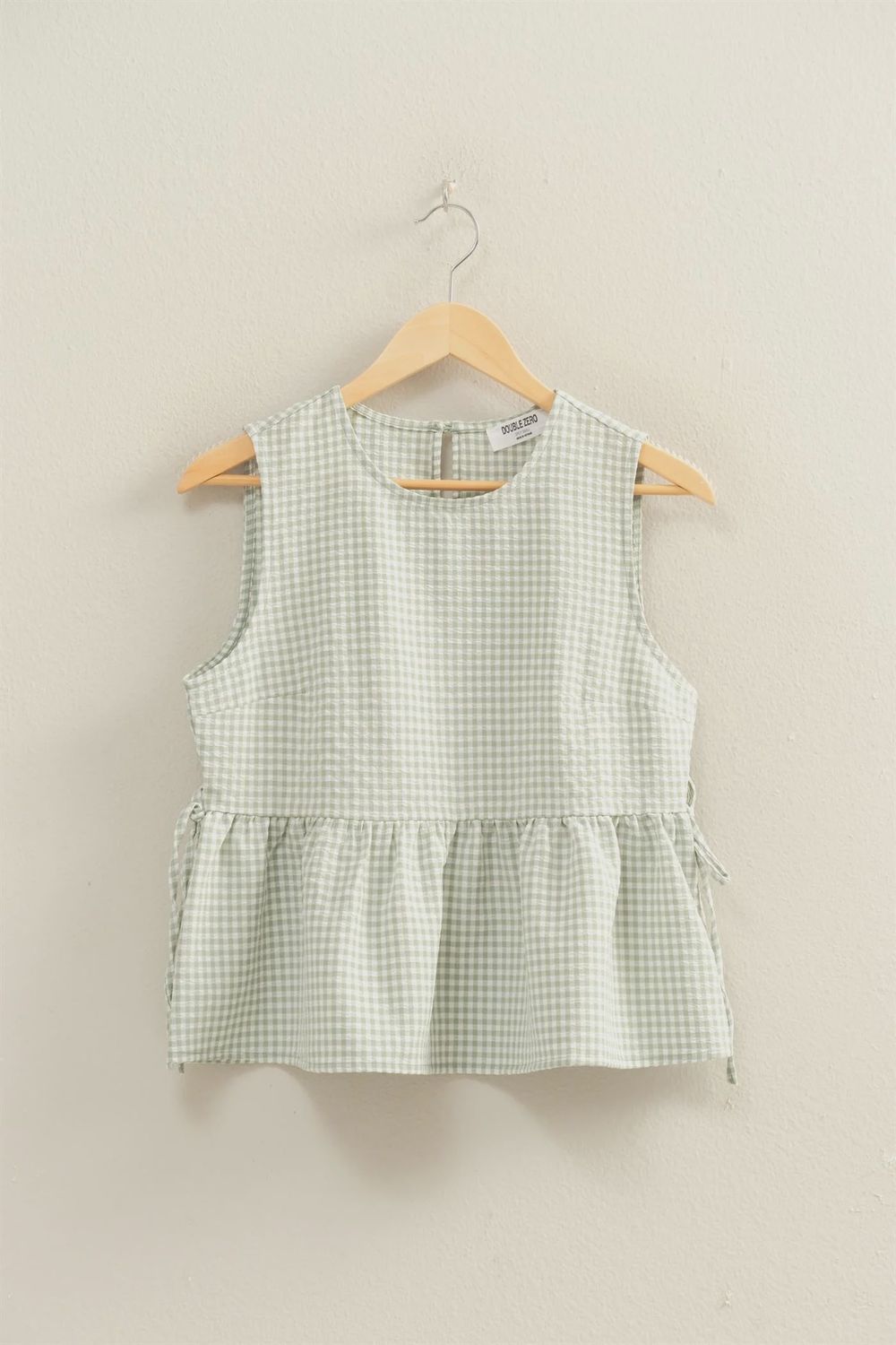 Gingham Sleeveless Top, Color: Sage Gingham, Size: Small