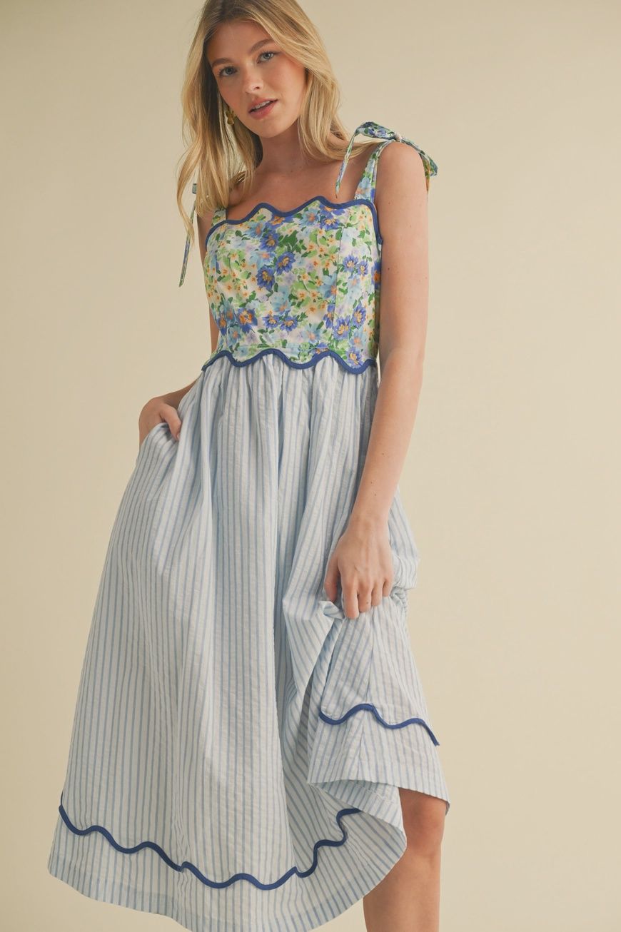 Scalloped Mix Print Sundress, Size: Small