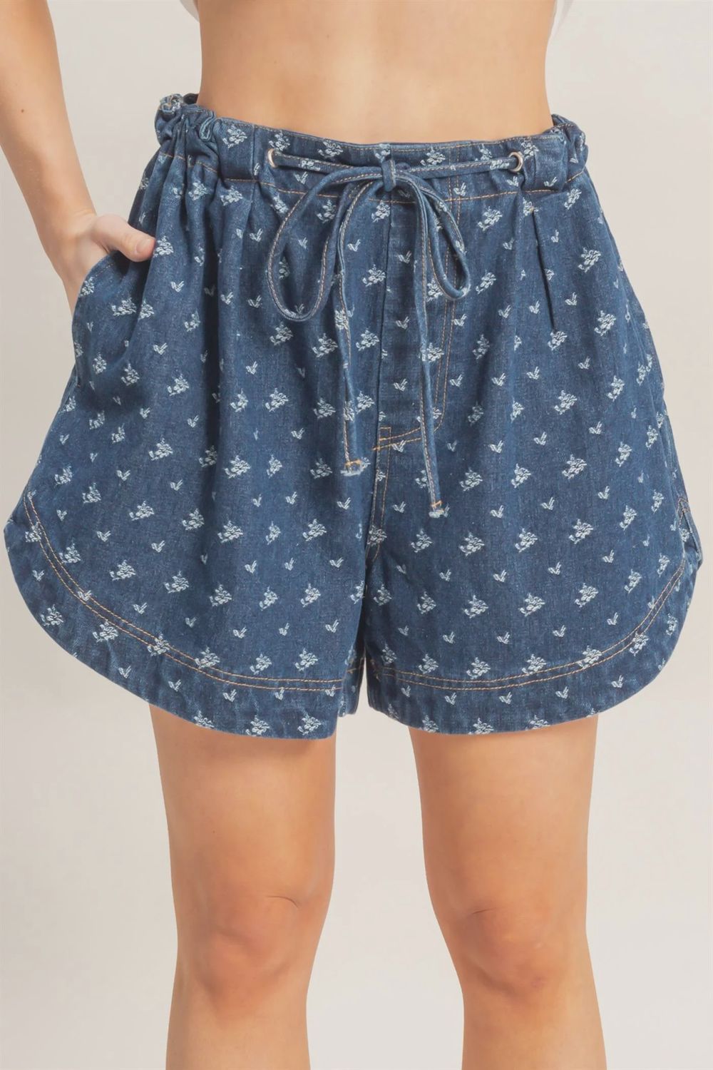 Drawstring Denim Shorts, Size: Small