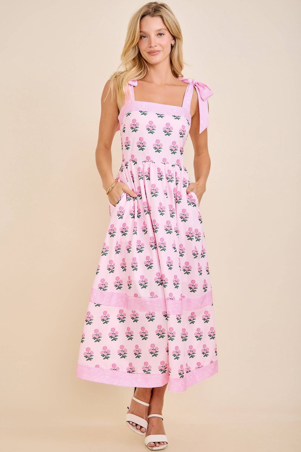 Floral Midi Dress w/Tie Straps