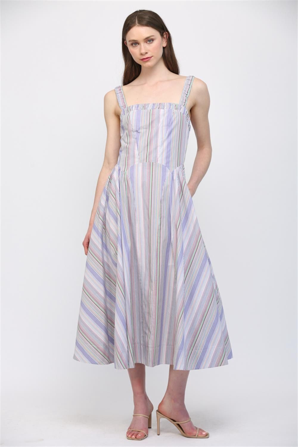 Striped Maxi Square Neck Dress, Size: Small
