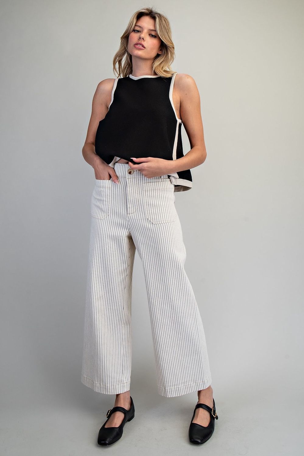 Vintage Striped Straight Leg Jean, Color: Cream Striped, Size: Small