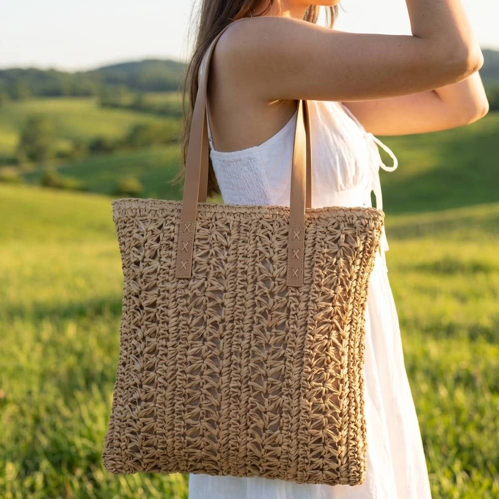 Rectangle Straw Braided Tote Bag
