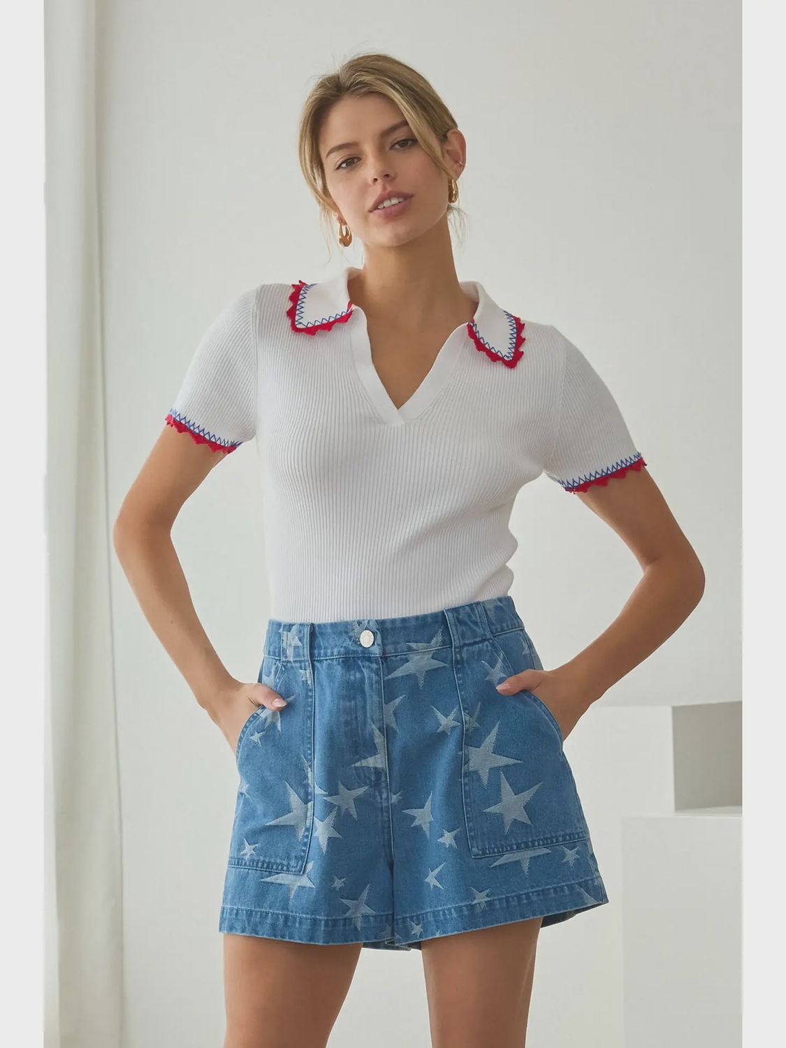 Contrast Trim Polo Top