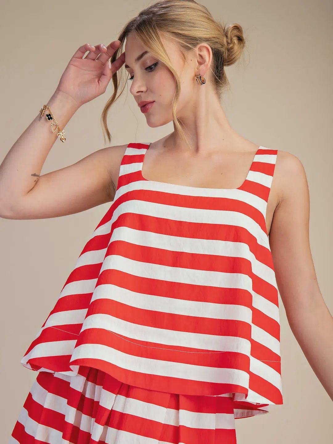 Scoop Neck Top, Color: Swoop/Striped, Size: Small