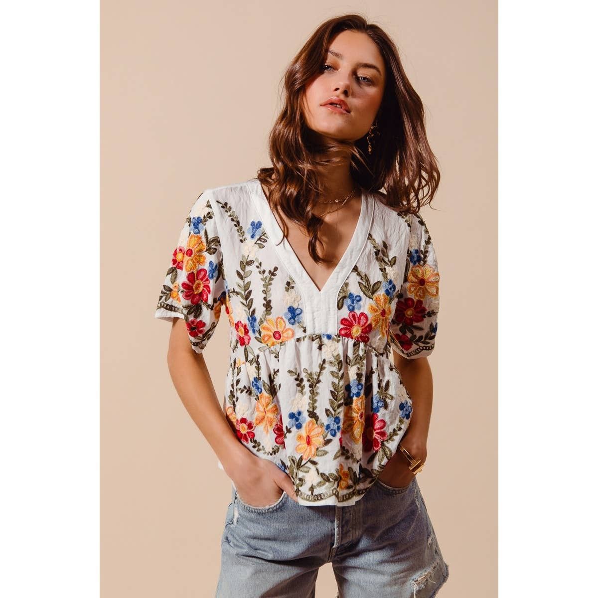 Floral Embroidered BabyDoll Top