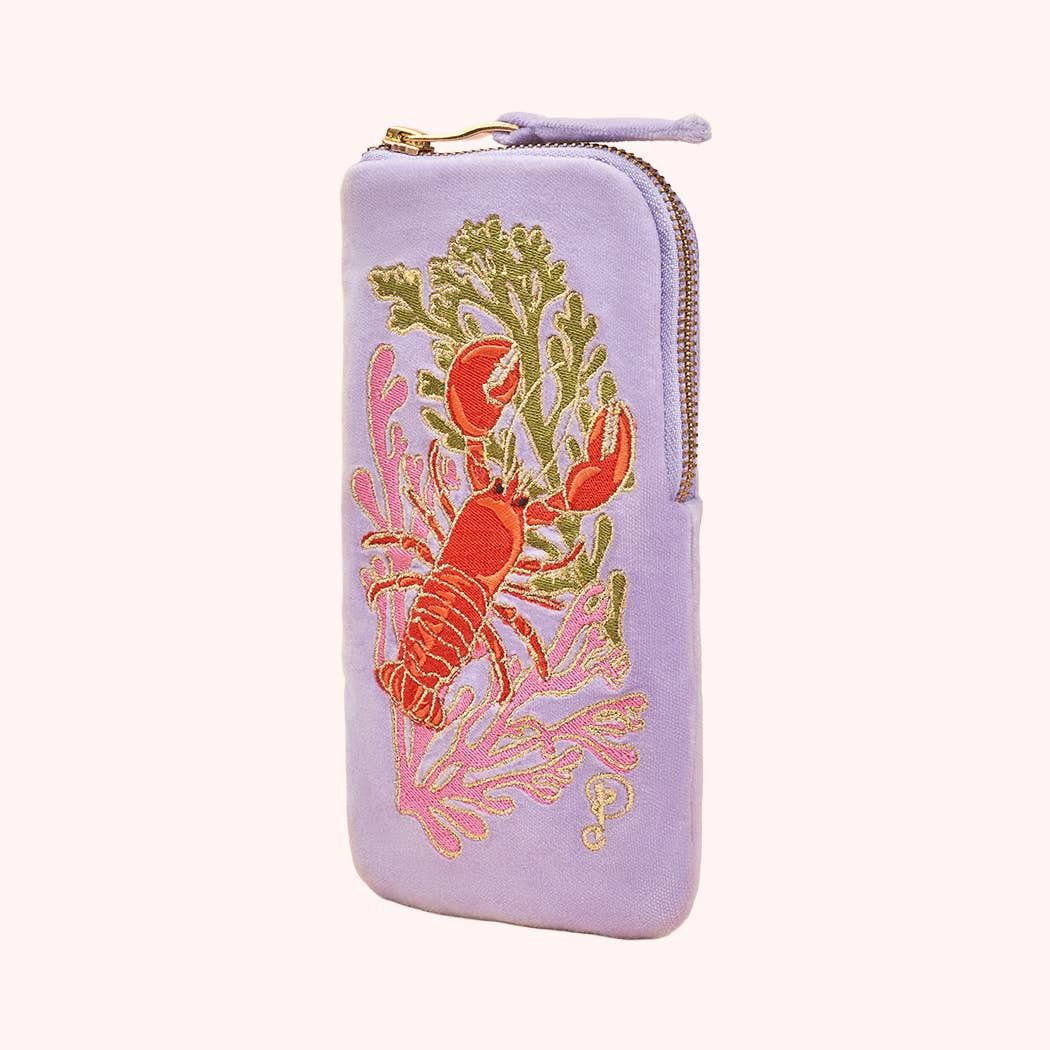 Embroidered Sunglasses Pouch - Lobster Buddies, Lavender