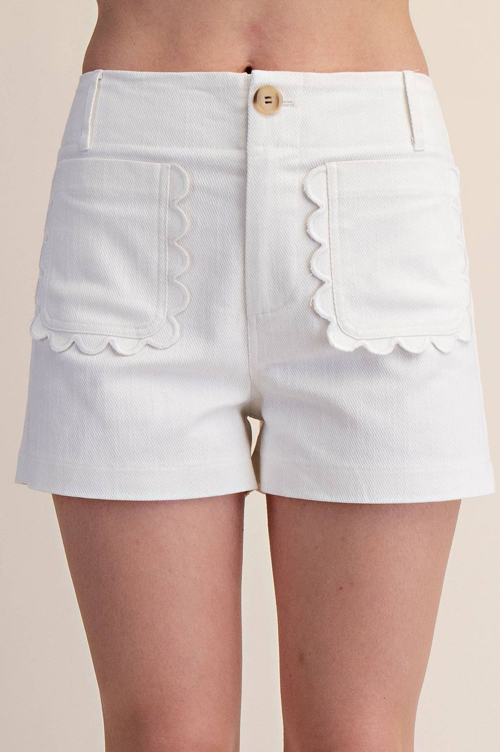 Colette Shorts Scallop Detail Pocket, Color: Ivory, Size: M