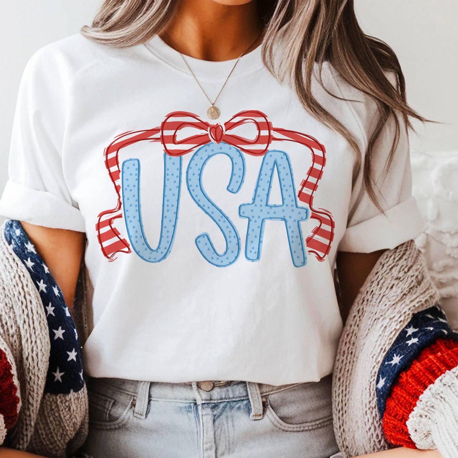 USA Patriotic Bow Tee