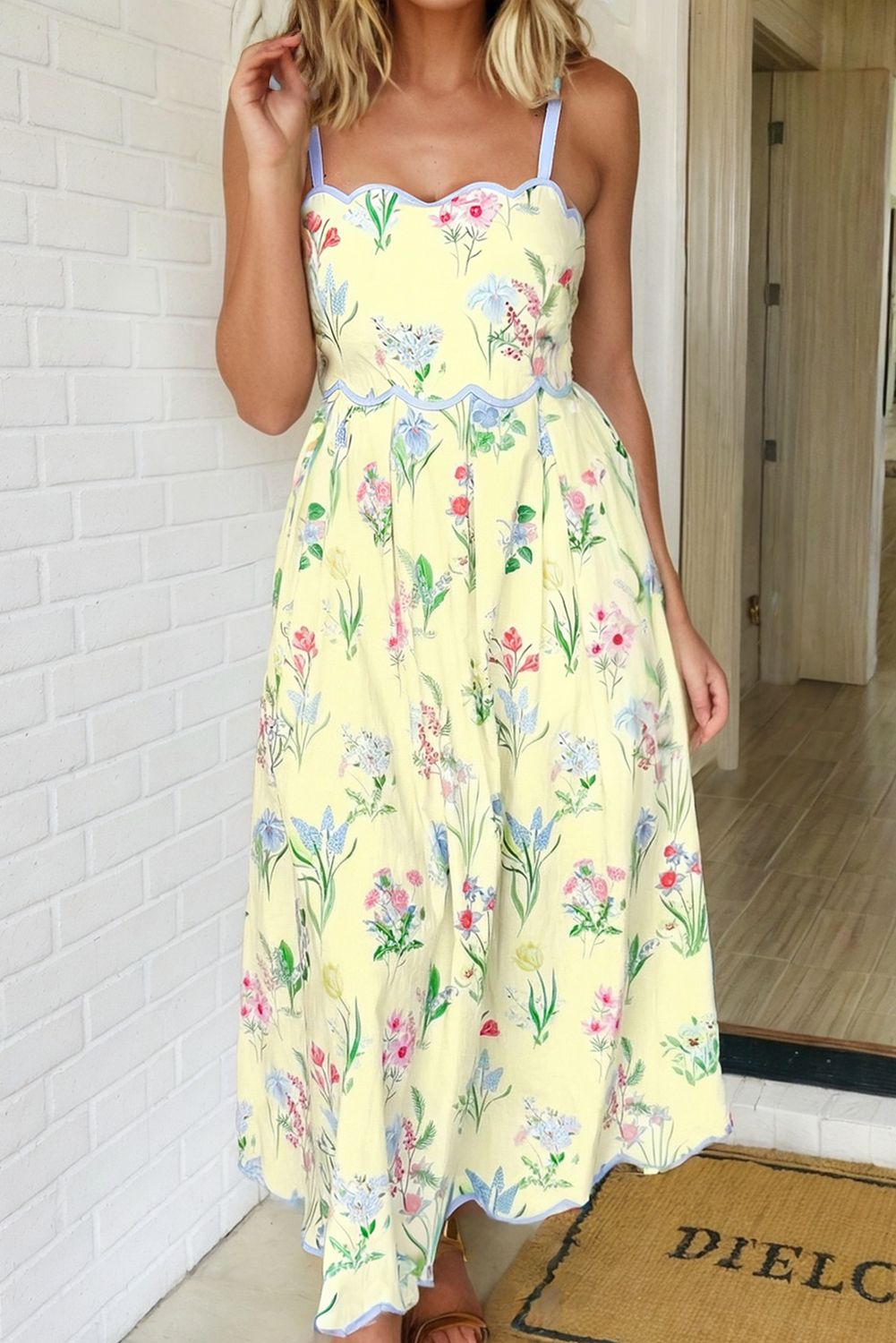 Butterly Blue Floral High Waist Midi, Size: M