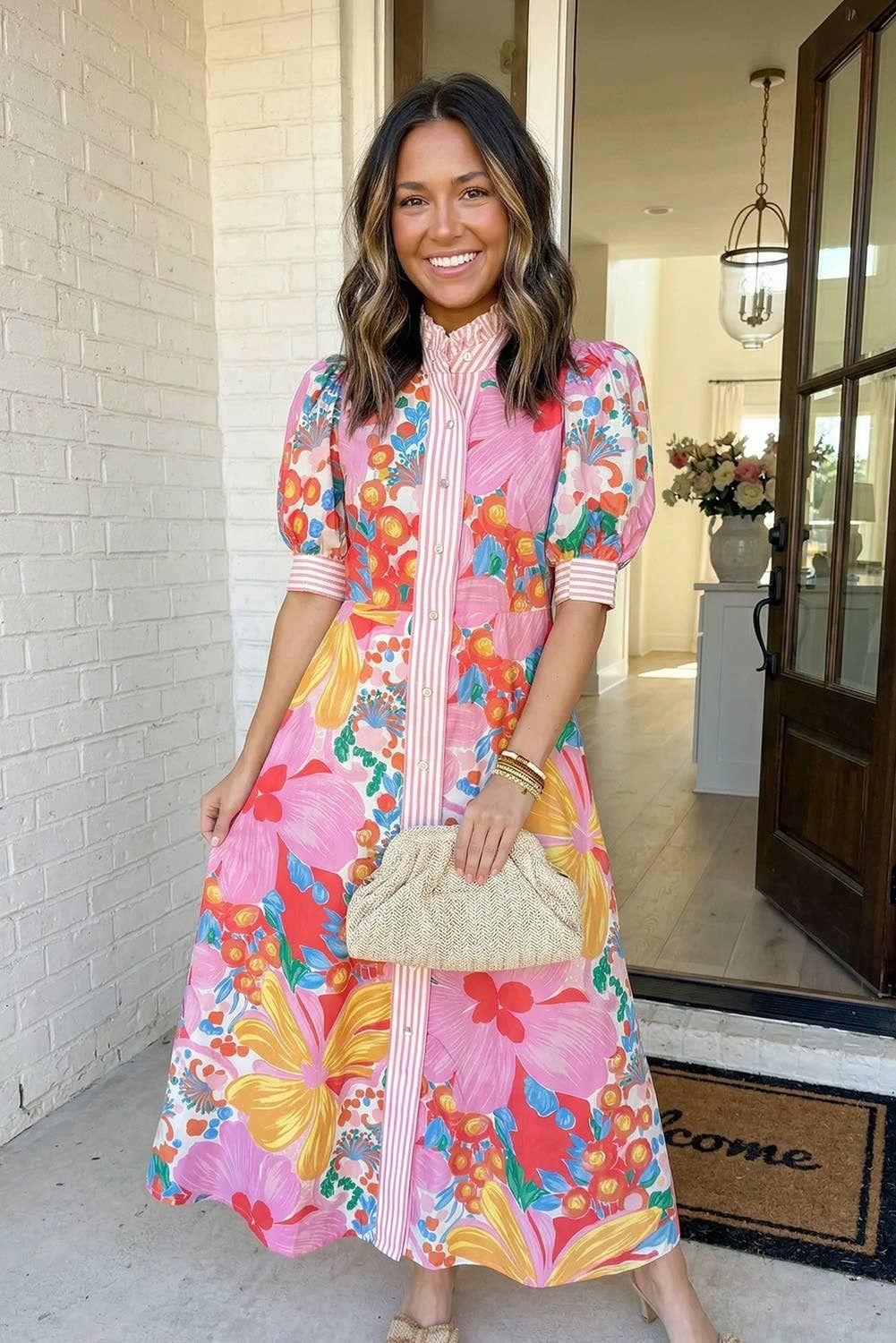 Floral/ Striped  VacaY Dress, Color: Multi, Size: L
