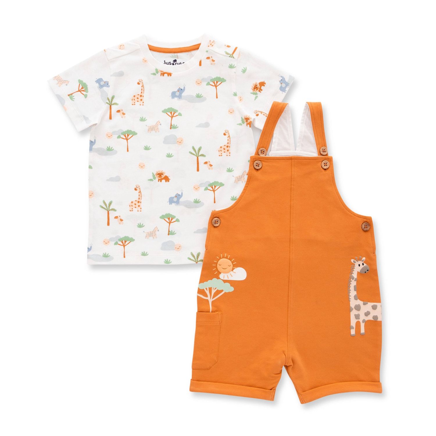 Organic Safari T-Shirt &amp; Dungaree Set – Mustard, Size: 3-4 years