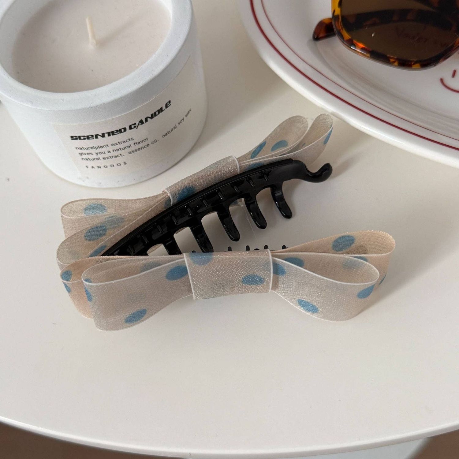 Polka Dot Hair Banana Clip, Color: Cream/Blue