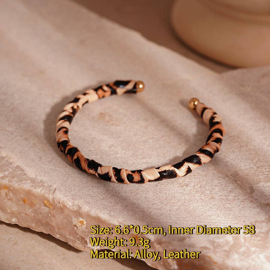 Leopard Flocked Leather Bangle Geometric