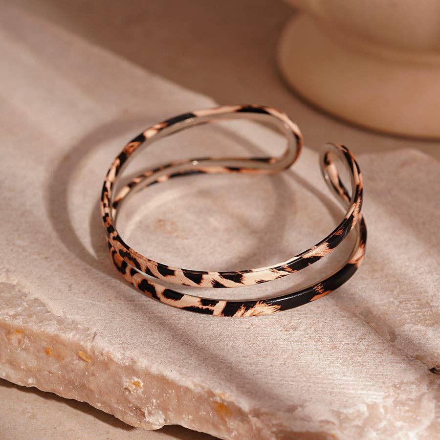 Leopard Flocked Leather Bangle Geometric, Color: Double Leopard Leather