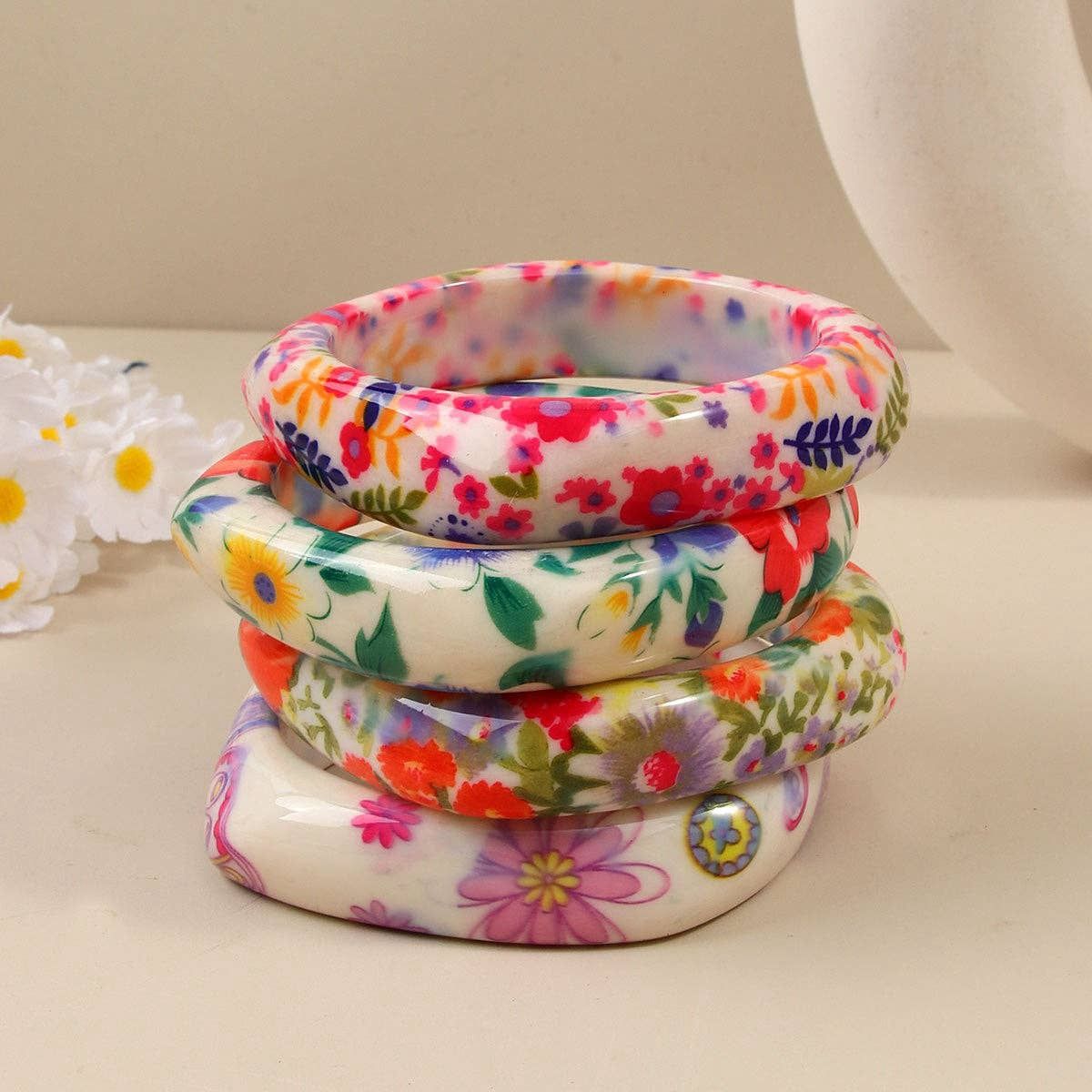 Vintage Bohemian Resin Floral Bangle