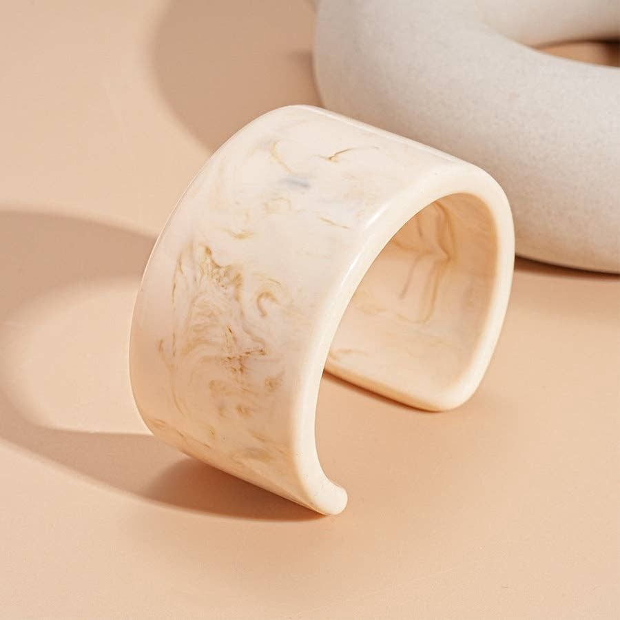 Iridescent Resin Geometric Open Cuff, Color: Beige Wide Edition