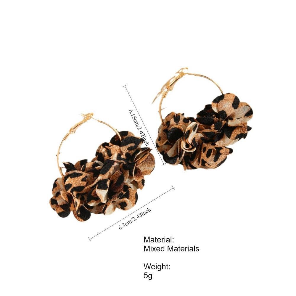 Leopard Petal Dangle Earrings, Color: Brown