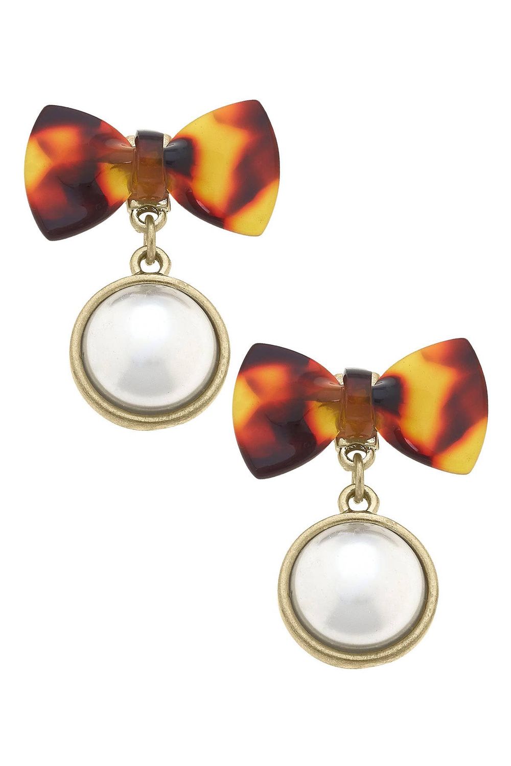 Alexa Pearl Drop Bow Earrings in Tortoise