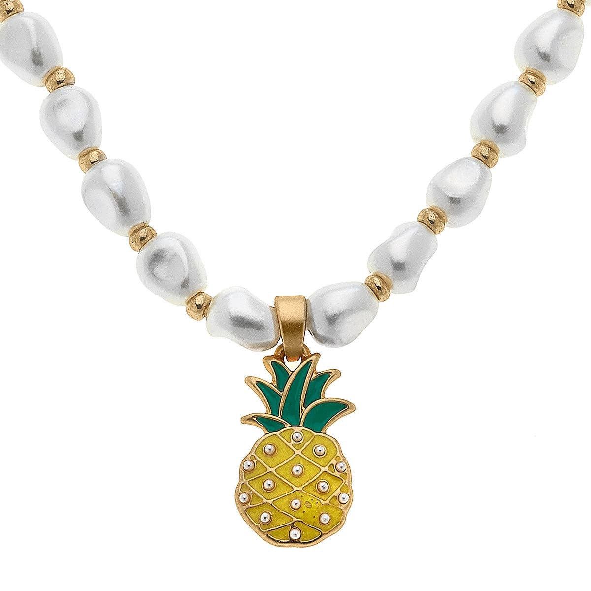 Madeleine Pearl &amp; Pineapple Children's Necklace in Yellow