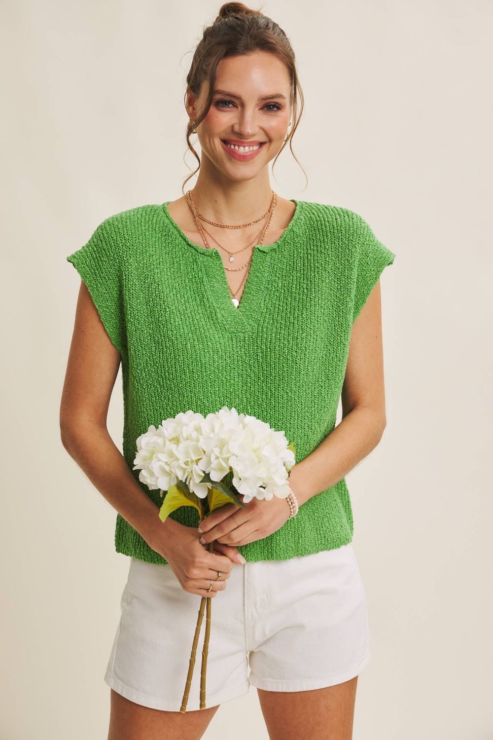 Effortless Cotton Slub Sweater, Color: Kelly Green, Size: M