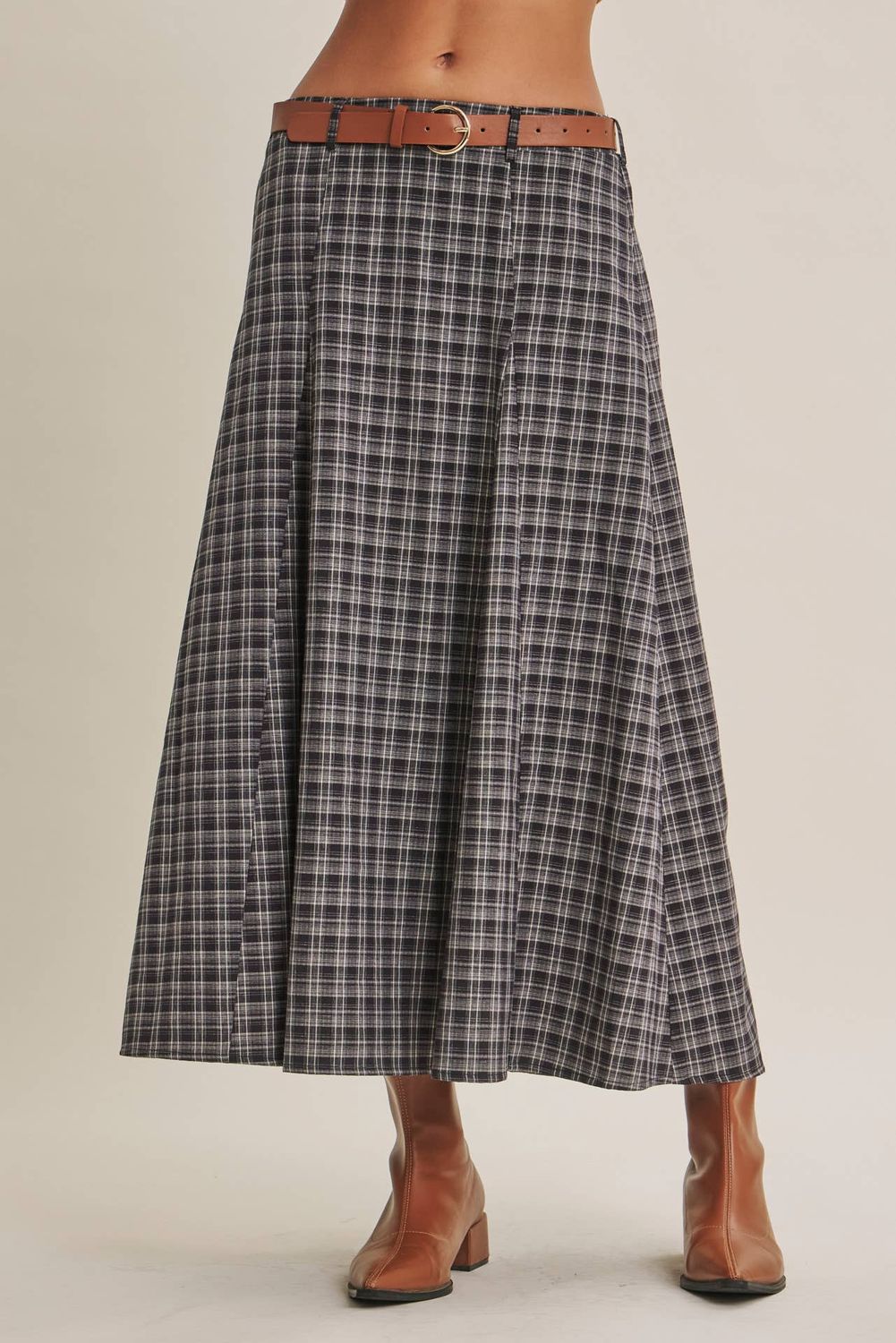 Heritage Plaid Flare  Skirt w/Belt, Color: NAVY, Size: S