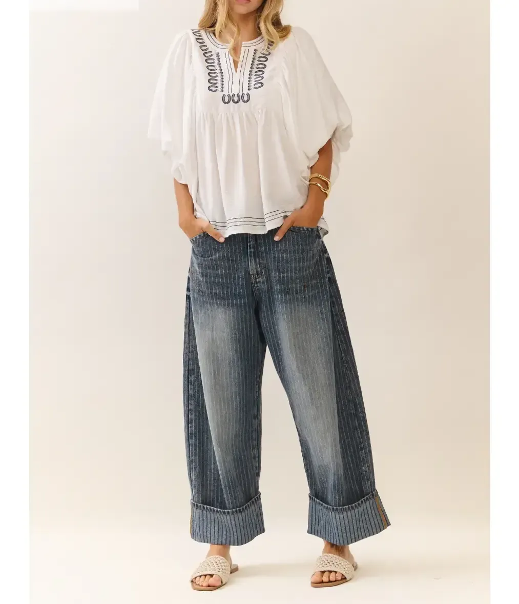 Striped Barrel Carpenter Culottes Pants