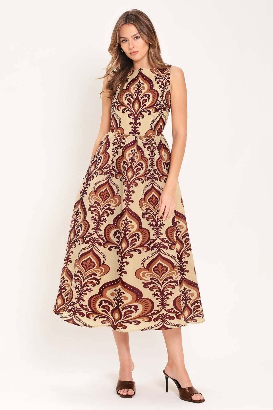 Printed Woven Midi, Color: TAUPE, Size: L