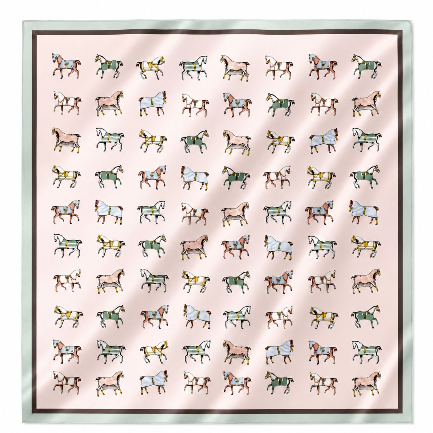 Equestrian Horse Print Satin Square Scarf - Classic Preppy, Color: Noble Blush