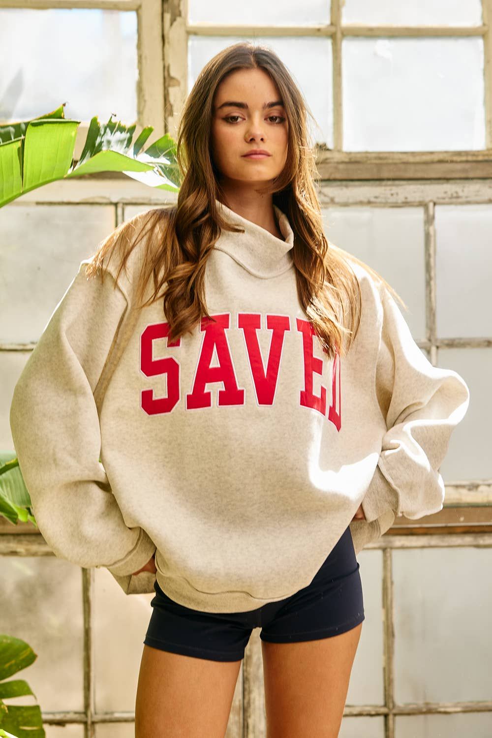 "SAVED" Mock Neck Sweatshirt, Color: S/M
