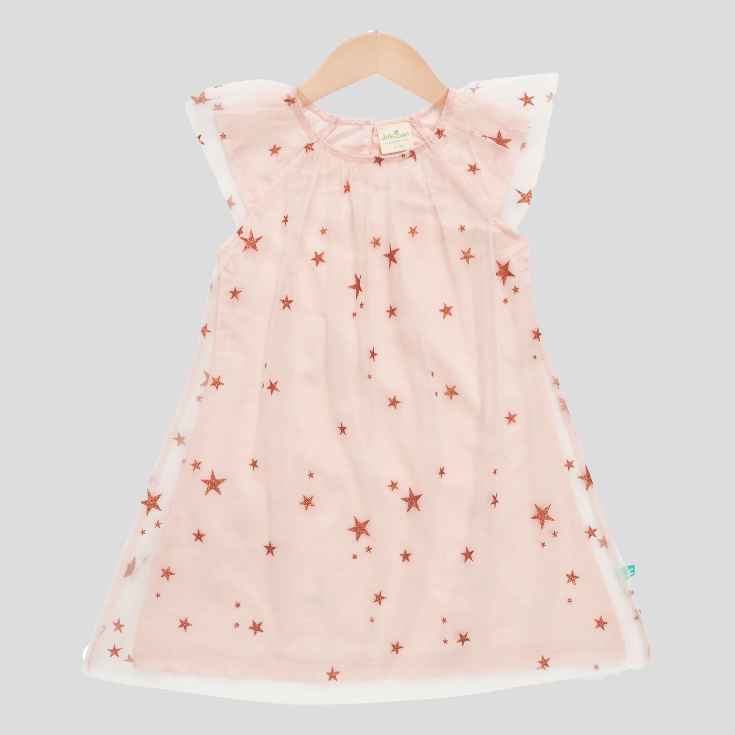 Starry Tulle Sleeveless Dress for Toddler - Peach, Size: 6-9 Months