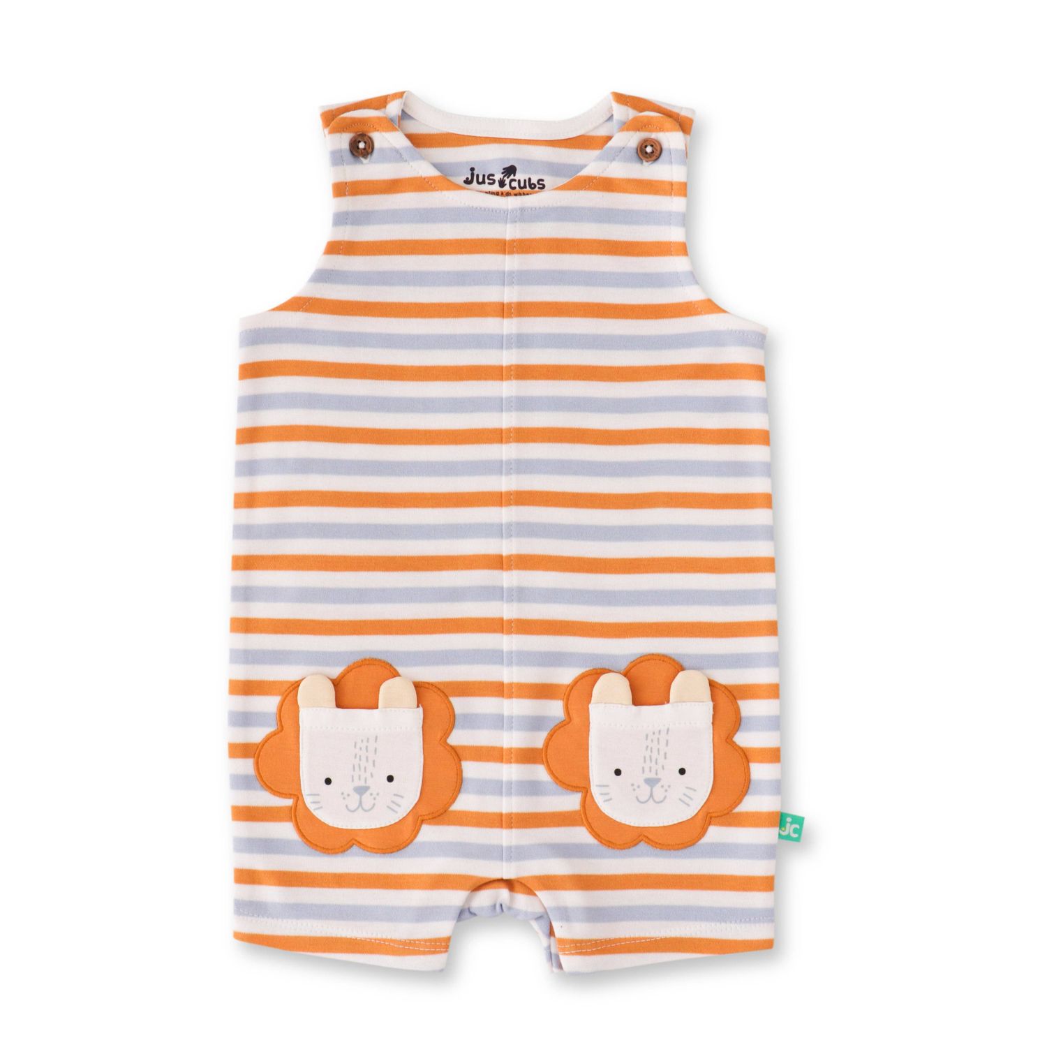 Organic Striped Lion Pocket Baby Romper – Sleeveless, Size: 6-9 months