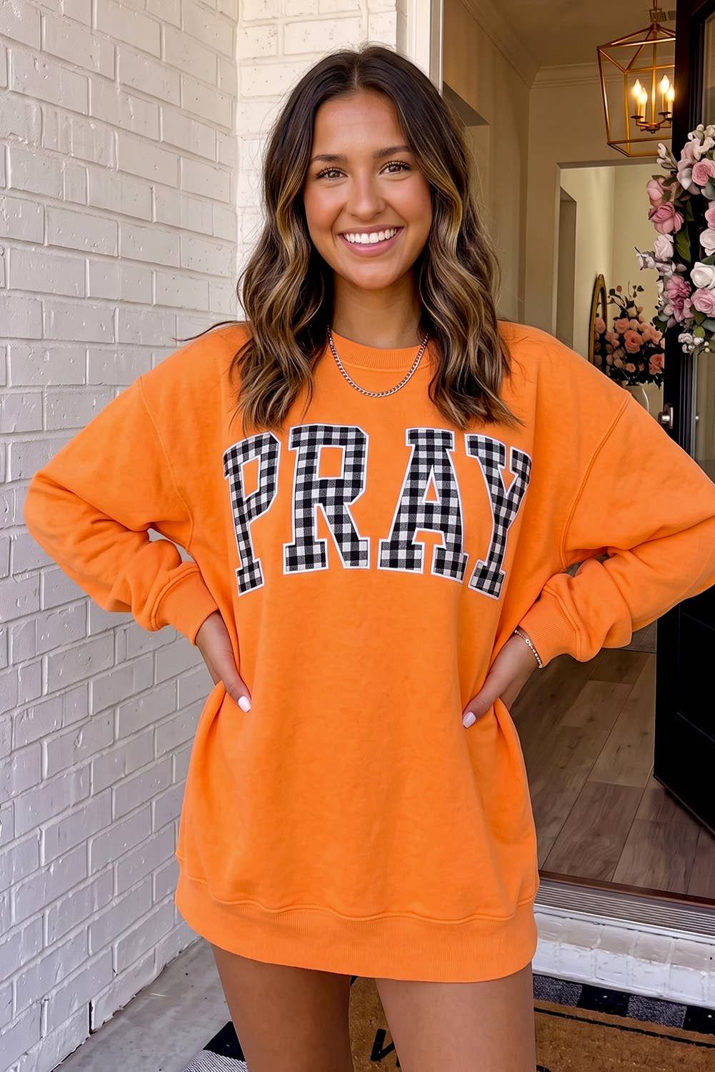PRAY Polka Dot Mock Neck Sweatshirt, Color: Orange, Size: L