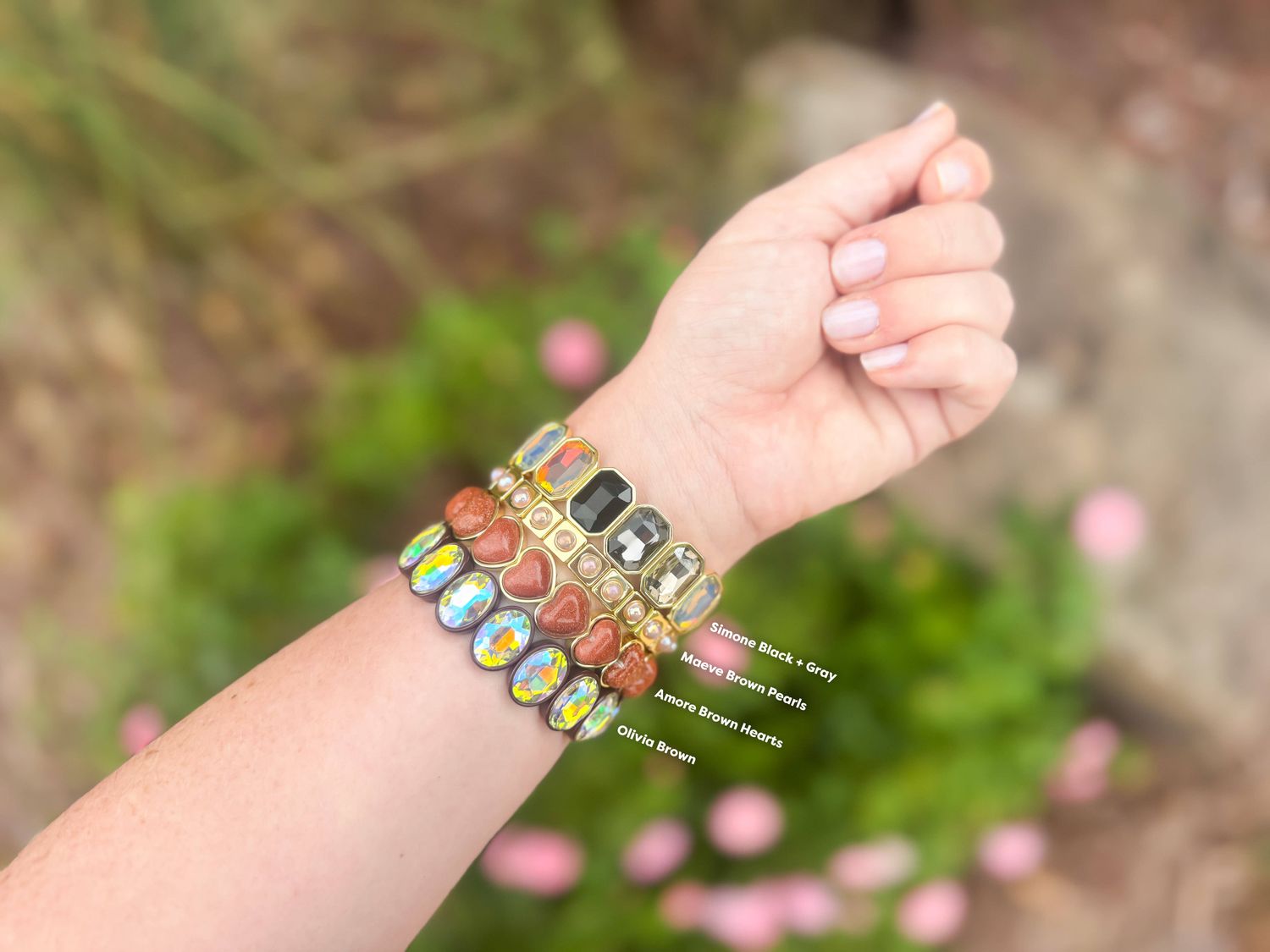 Enamel Stretch Bracelet - Autumn / Fall - Asst Styles, Color: Maeve Brown Pearls (B-137)