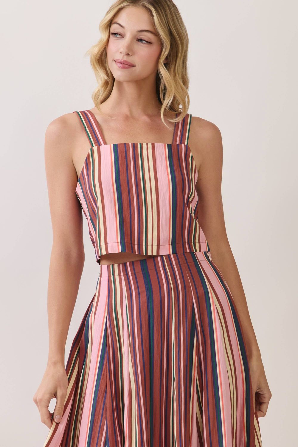 Stripe Back Button Down Crop Top