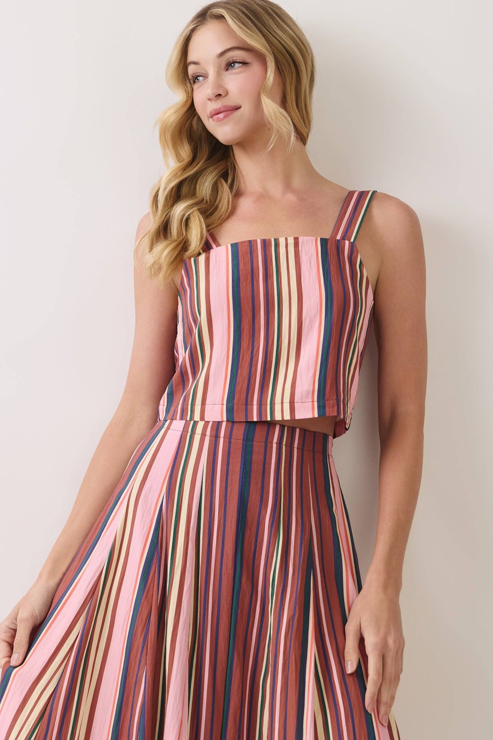 Stripe Back Button Down Crop Top, Size: S