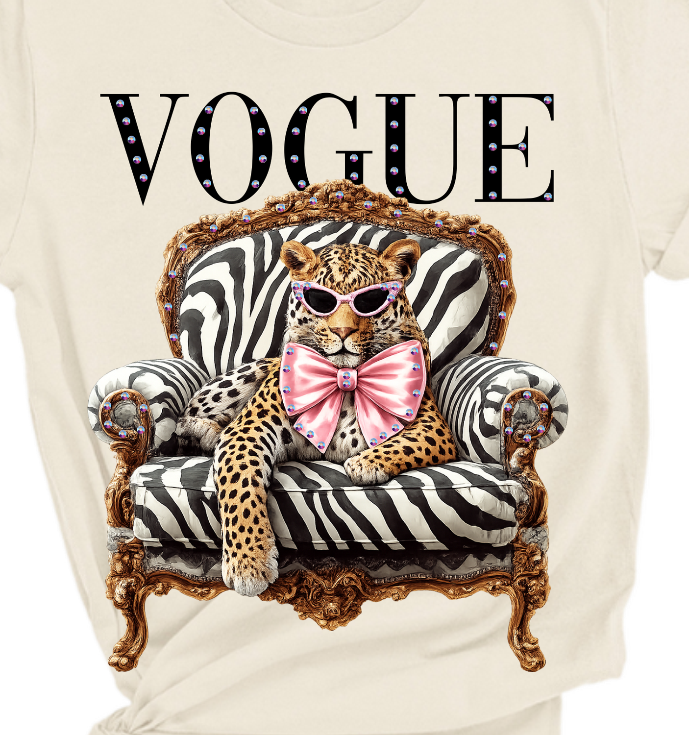 Leopard with Pink Bow Blingy Graphic Tee, Size: Small