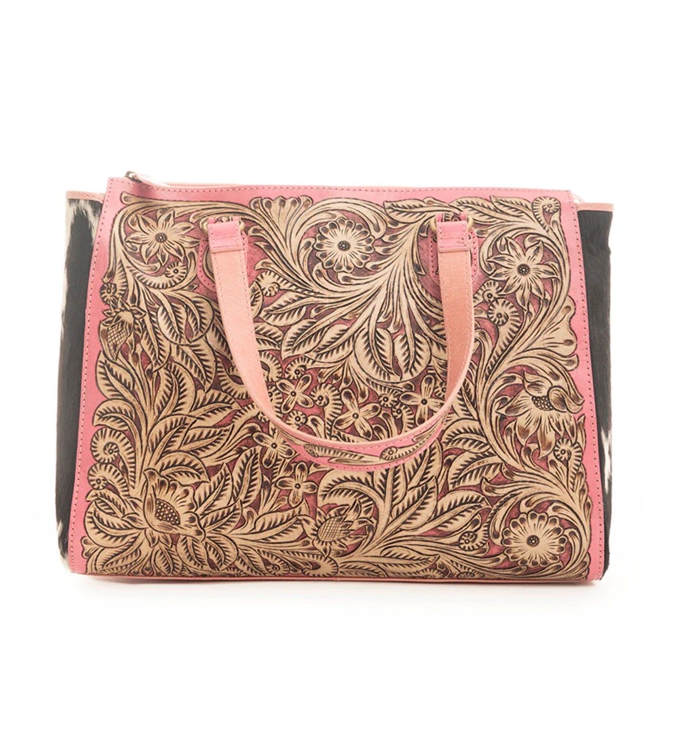 Pink Tooled Cowhide Tote