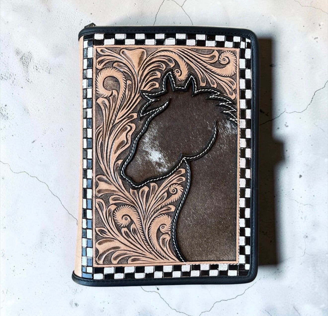 Tooled Horse Zip Bible Cover