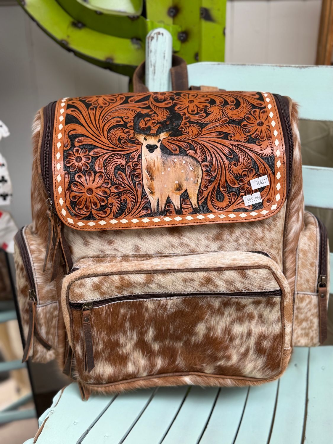 Tooled Leather Deer Bookbag