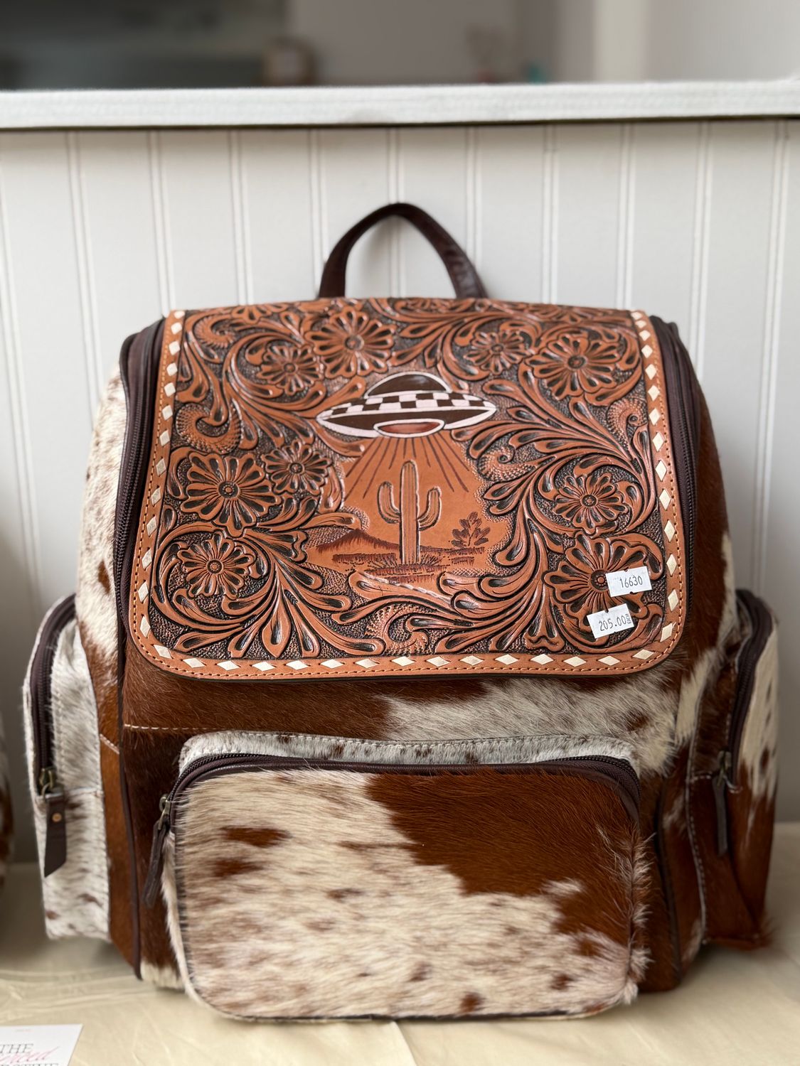 UFO Spaceship Leather Tooled Bookbag