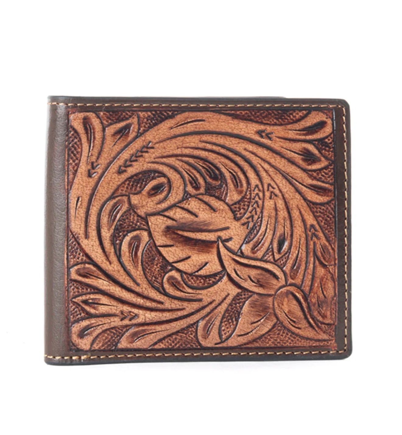 Red Brown Tooled Fold Wallet