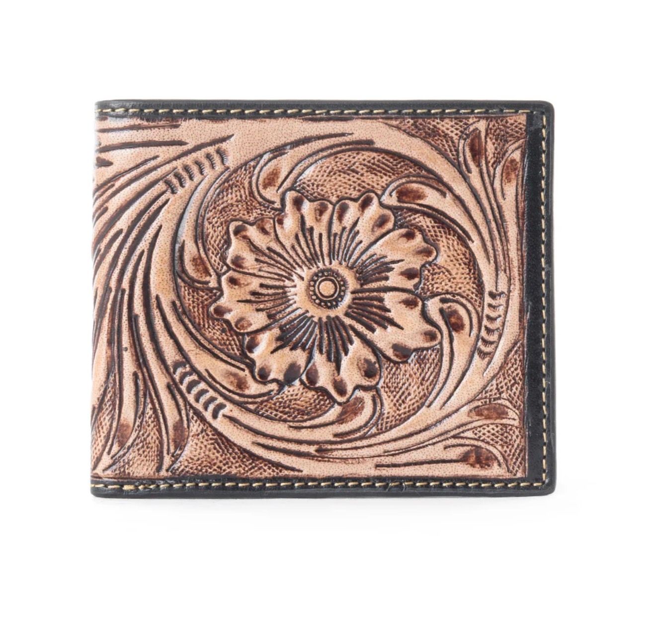 Light Brown Tooled Fold Wallet