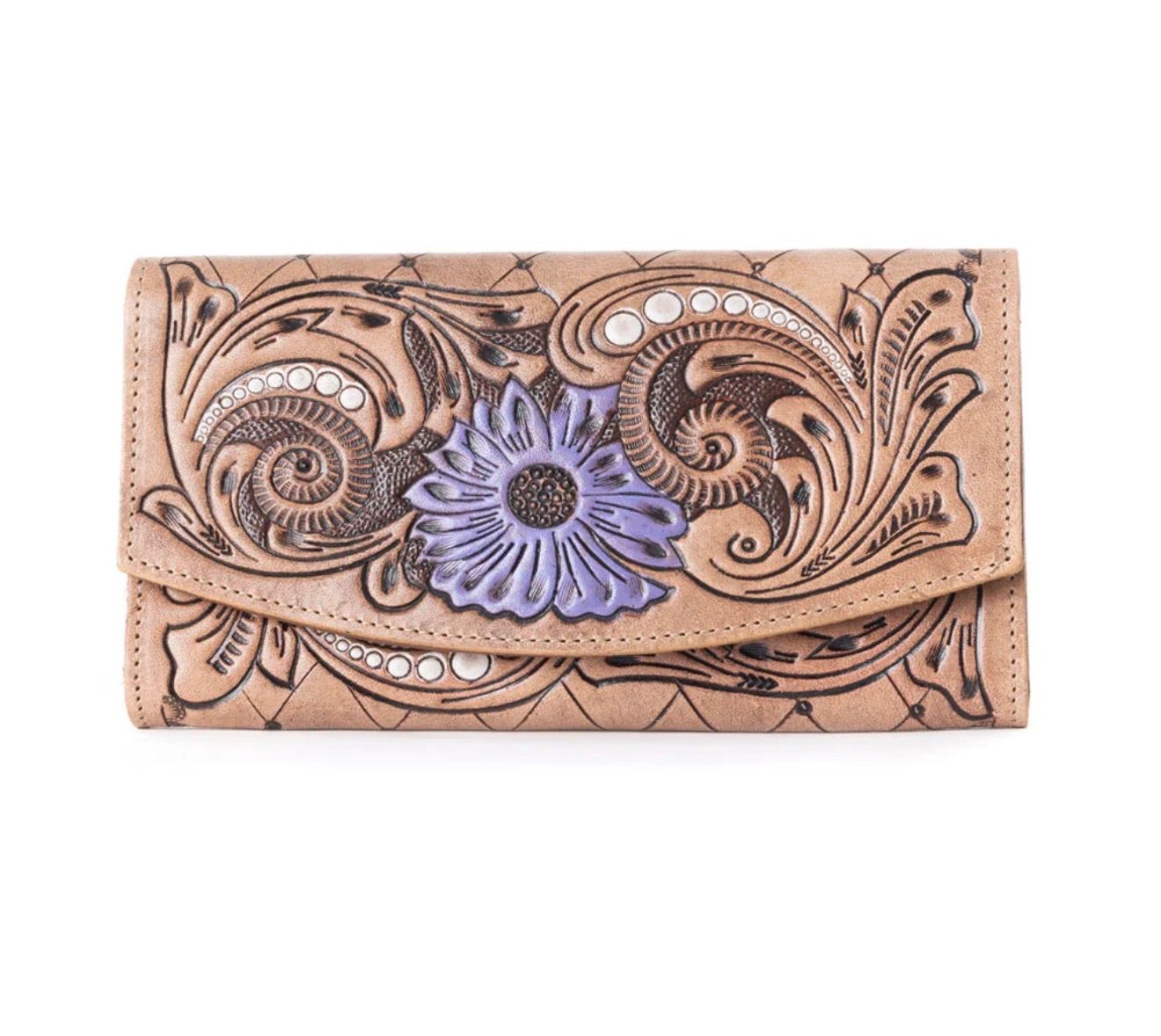 Purple Flower Leather Wallet