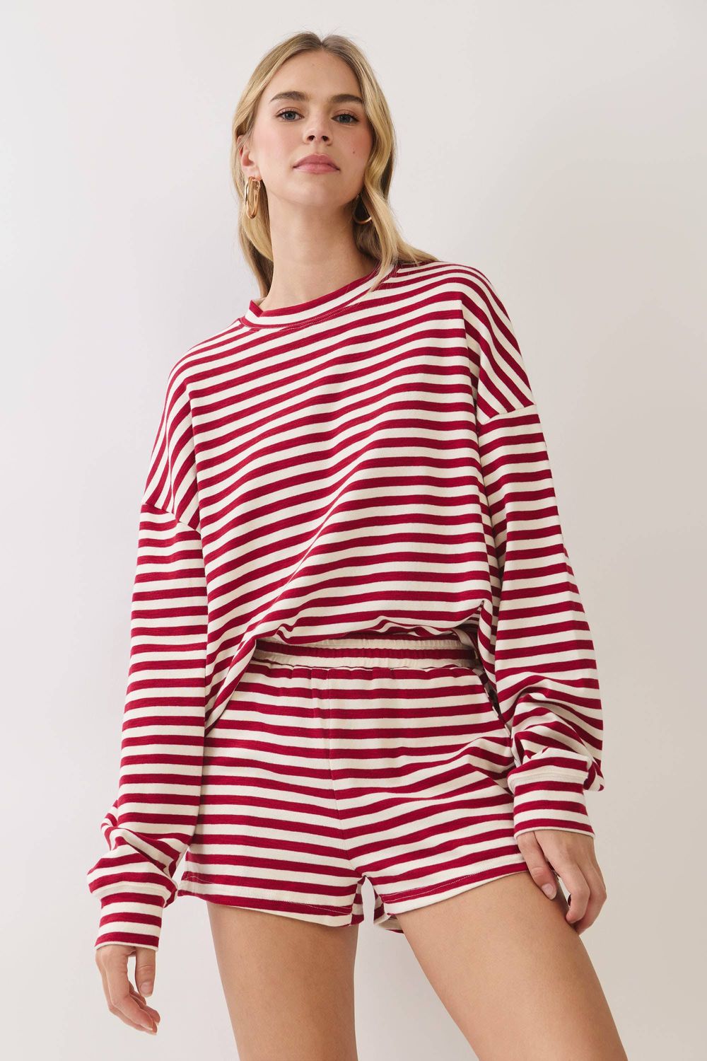 Striped Shoulders Relaxed Long Sleeve Top &amp; Bottom