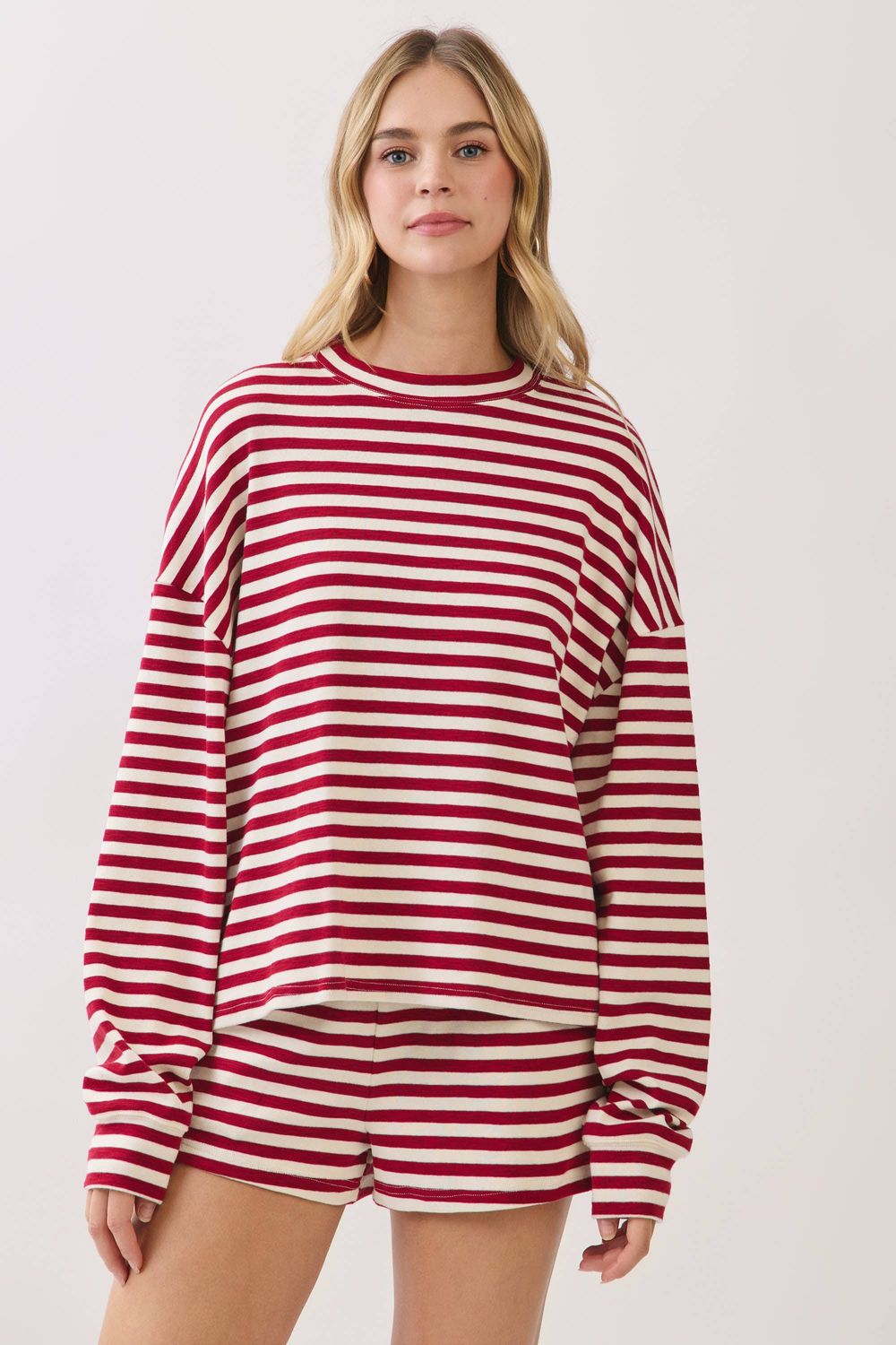 Striped Shoulders Relaxed Long Sleeve Top &amp; Bottom, Product Type: Top, Size: M